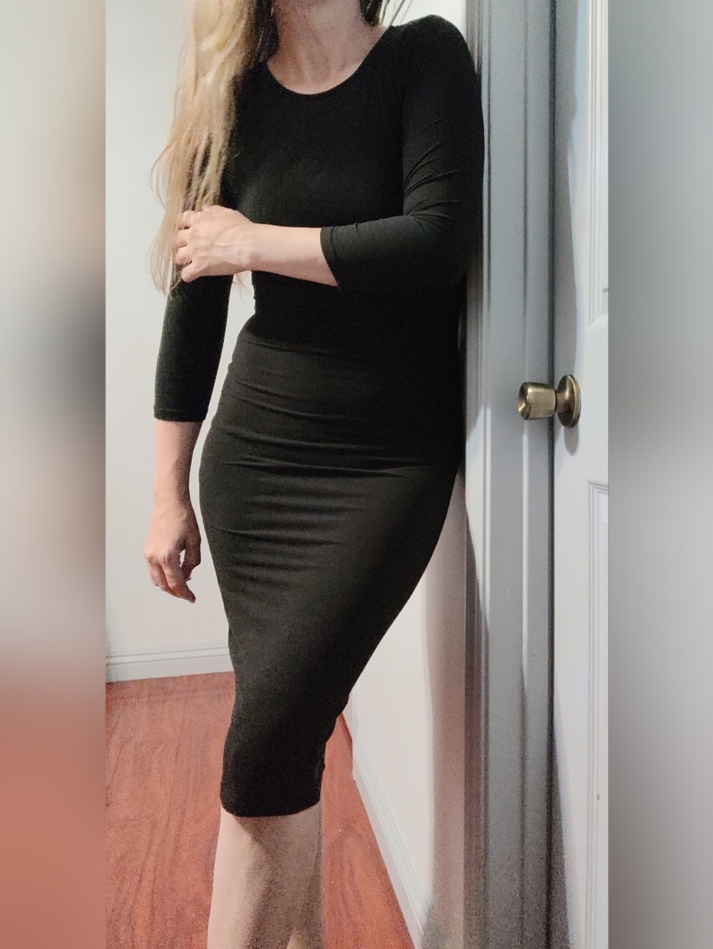 Women's Black Bodycon Midi Dress Size S Like New Polyester